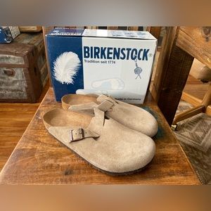 Birkenstock Boston Suede Taupe, Size 46, Soft Footbed